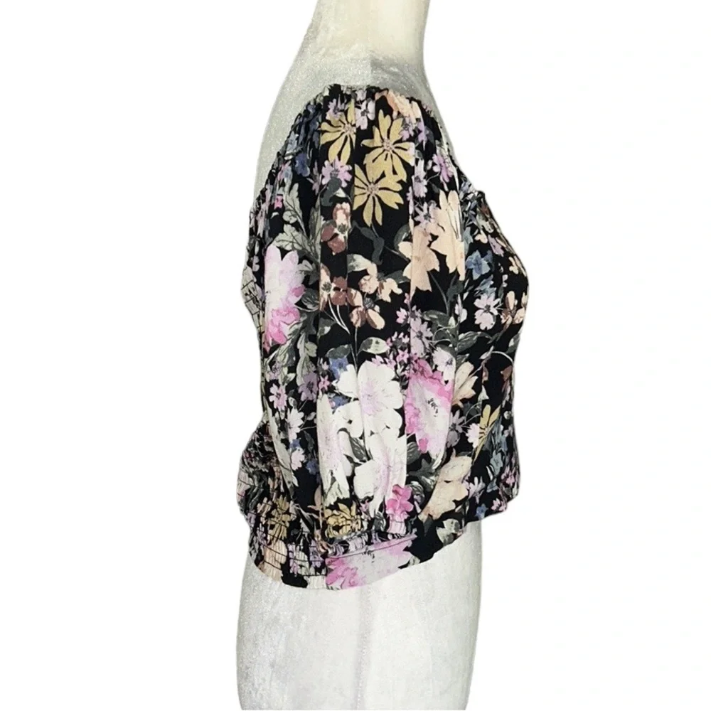 Saltwater Luxe Lenny Multi Floral Oasis Puff Sleeve Off Shoulder Crop Top - M - Picture 8 of 16